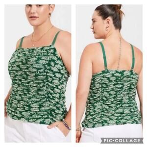 Torrid Green Daisy Shirred Mesh Tank Top Plus Size 1X